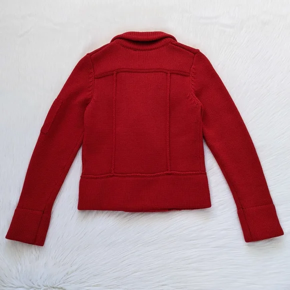 Anthropologie One Girl Who Red Wool Knit Sweater Moto Jacket | Size S - Picture 10 of 15